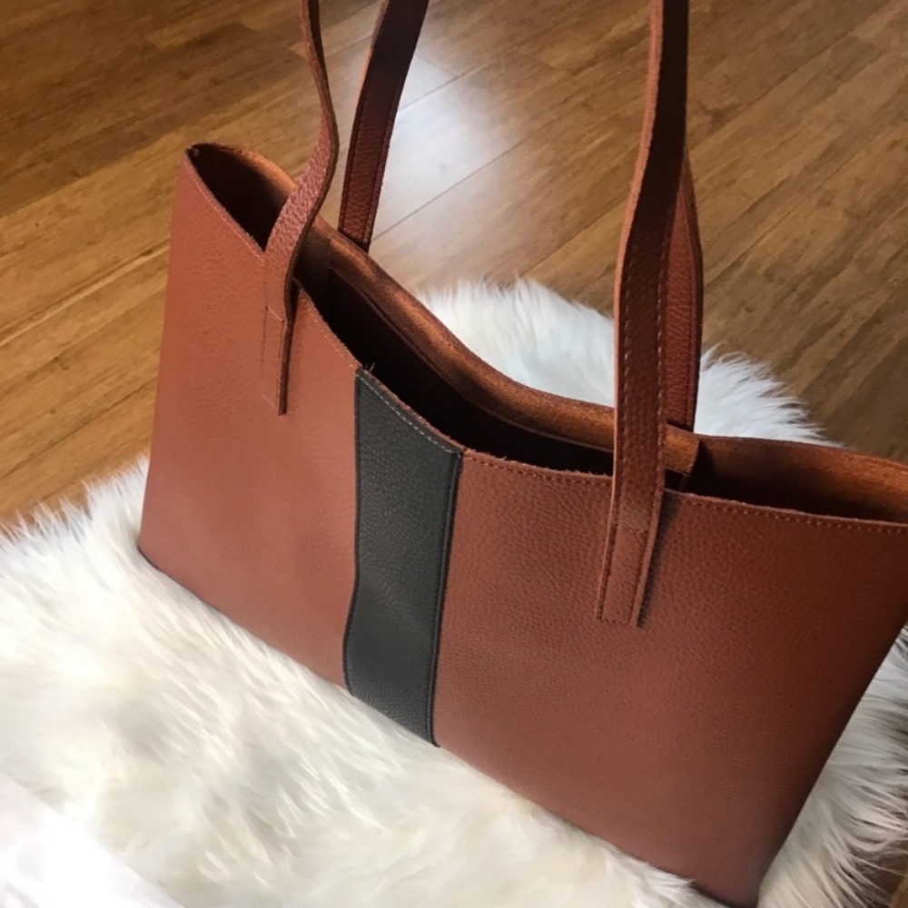 Vince Camuto Bag Tote Brown Black Stripe